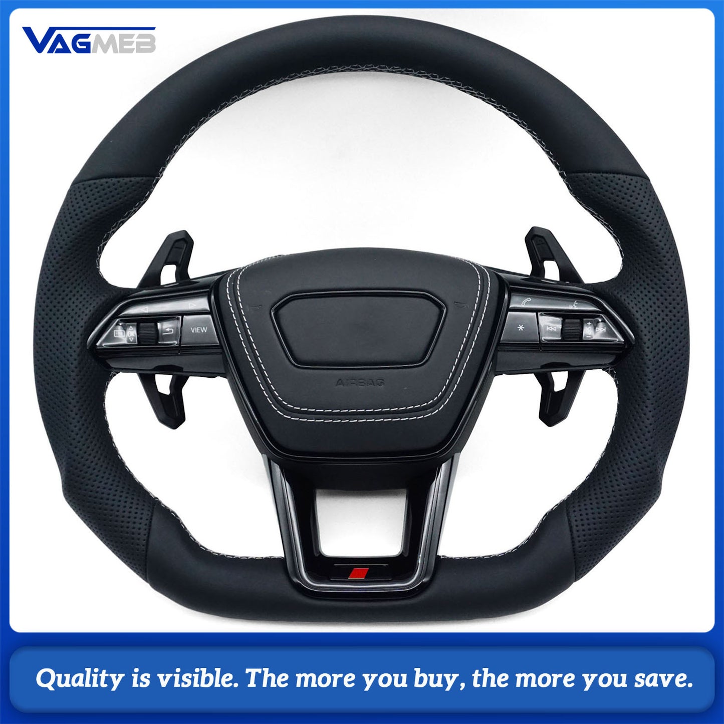Blackened steering wheel suitable for Audi A6 C8 A7 Light gray  stitched leather sport steering