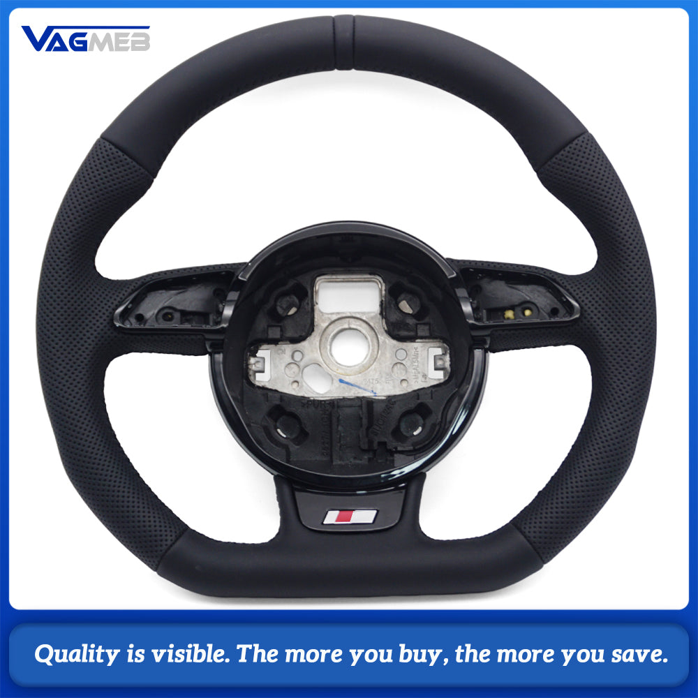 For Audi A4 B8 S-Line Half Perforated Steering Wheel Black Stitch Black Marker No Paddle