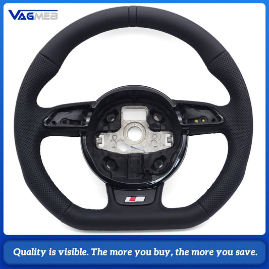 For Audi A4 B8 S-Line Half Perforated Steering Wheel Black Stitch Black Marker No Paddle