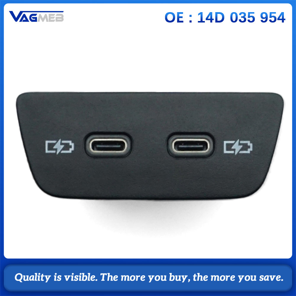14D 035 954 Dual USB-C Charging Socket For VW ID.3 Passat 2020-2024 Rear Center Console USB Type C Port Module