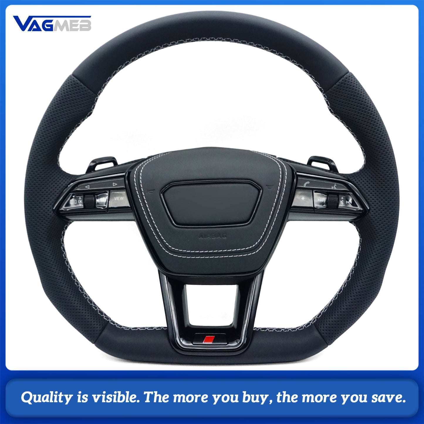 Blackened steering wheel suitable for Audi A6 C8 A7 Light gray  stitched steering wheel With heating function, buttons and paddles