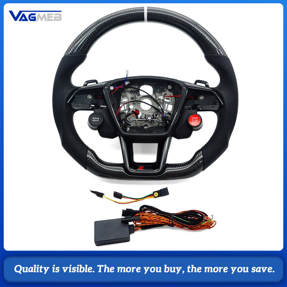 R8 button steering wheel For AUDI A6 C8 perforated leather baked black multifunctional sports steering wheel, Car Accessories