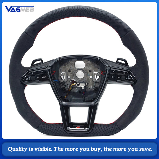 Blackened steering wheel suitable for Audi A6 C8 A7 red stitched leather sport steering wheel with heating