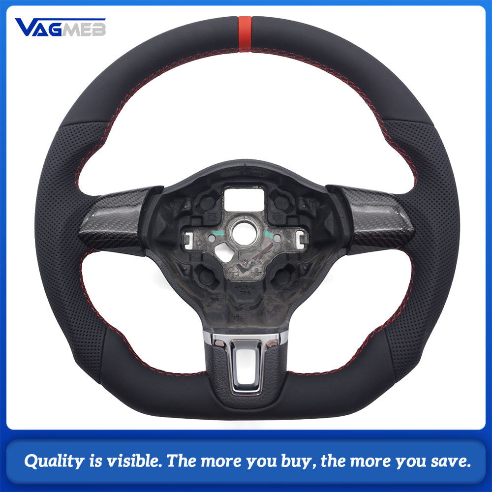 Car Carbon Fiber Half Perforated Steering Wheel Red Stitching Red Center Marker Racing Steering Wheel Replacement For VW Golf 6 MK6