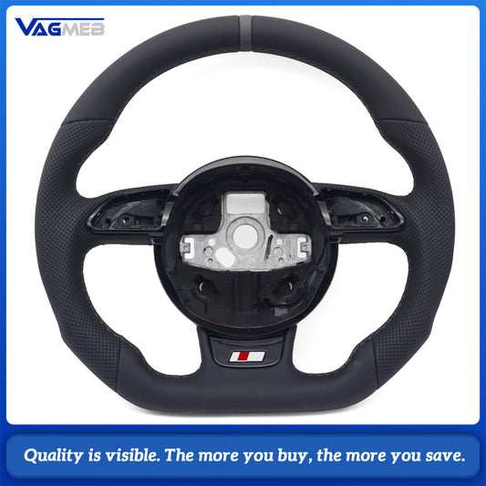 Stylized Shape Semi‑Perforated Steering Wheel Grey Stitch Grey Centering Marker For Audi A4 B8 Interior Sport Upgrade Replacement