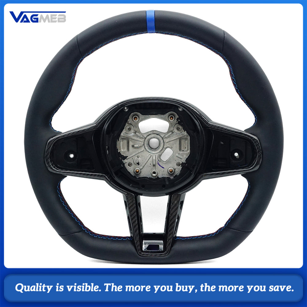 Fully leather steering wheel suitable for BMW 3 Series, 4 Series, 5 Series G20, G21, G80, G81, G22, G23, G30, paired with a carb