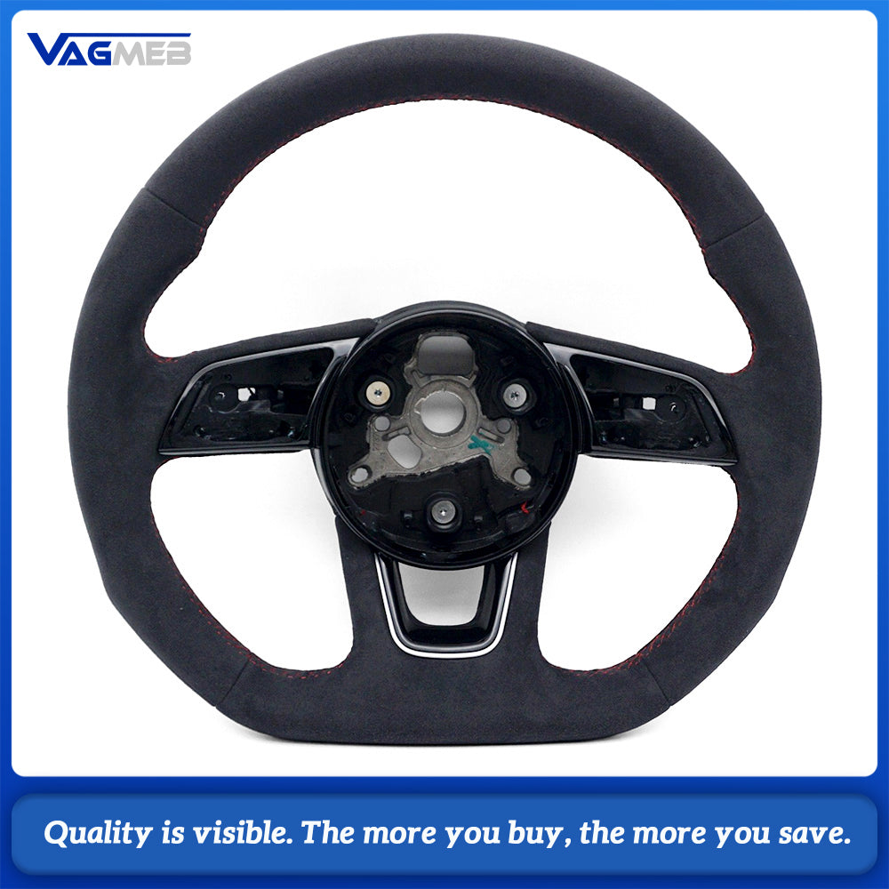 For Audi A4 B9 Full Alcantara Steering Wheel With Red Stitching, Without Control Buttons And Shift Paddles Retrofit