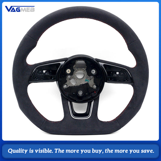 For Audi A4 B9 Full Alcantara Steering Wheel With Red Stitching, Without Control Buttons And Shift Paddles Retrofit