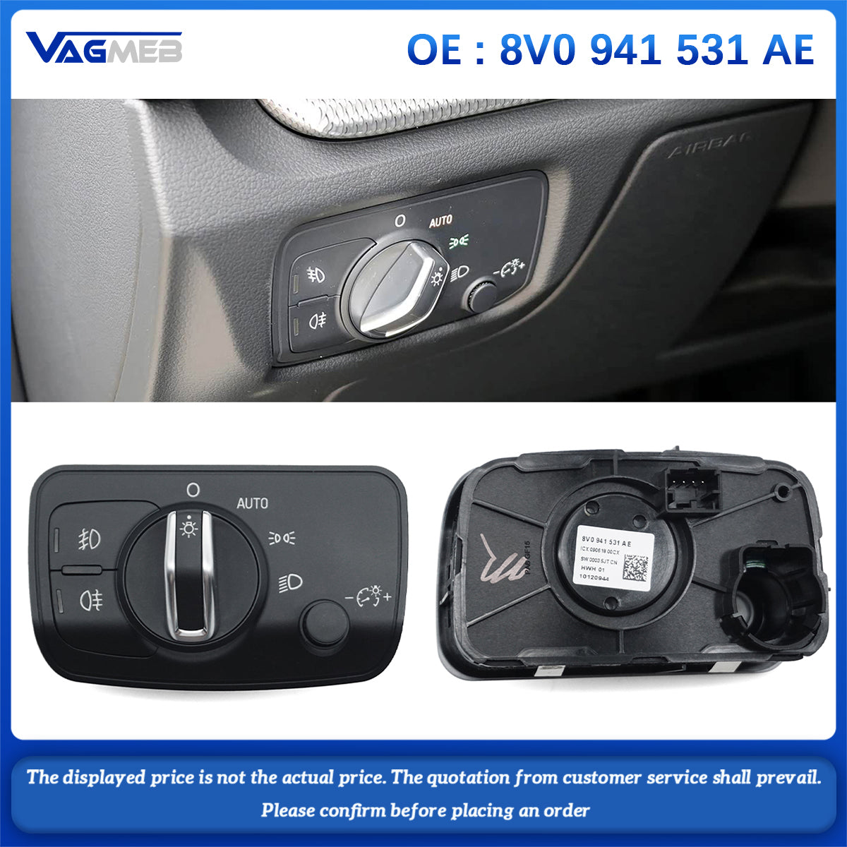 estilo de coche interruptor de Control de faros perilla lámpara de cabeza para Audi A3 Cabriolet Sportback TT S3 8V 8V0 941 531 AE