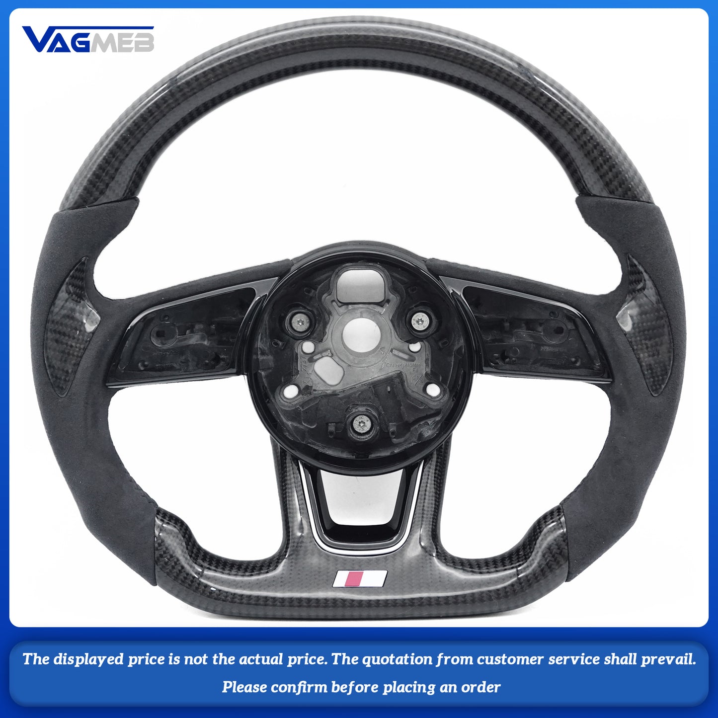 For Audi A4 B9  black Stitching Carbon Fiber Perforated Leather Steering Wheel Base