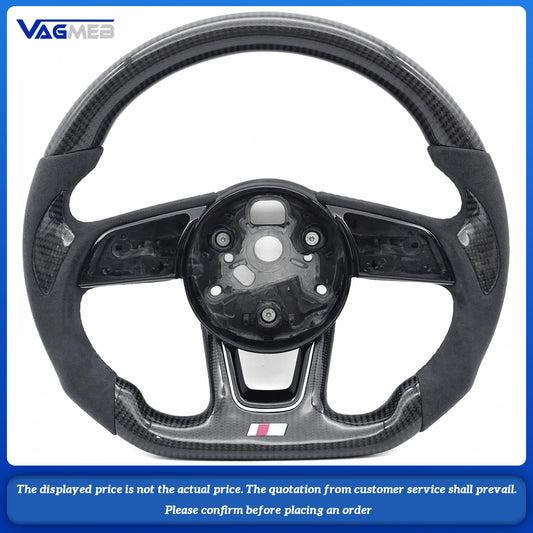 For Audi A4 B9  black Stitching Carbon Fiber Perforated Leather Steering Wheel Base
