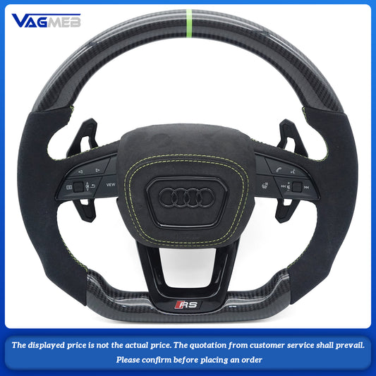 For Audi RS LOGO Q5 FY carbon fiber version, brushed green thread, green return, Lambard paddles, steering wheel strap heating