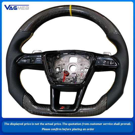 For Audi RS logo A6C8 carbon fiber semi-perforated yellow line yellow return label with heated steering wheel