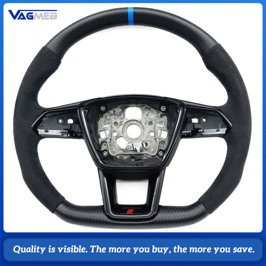 Matte carbon fiber Alcantara  blue linestitching  steering wheel For Audi A6 A7 C8