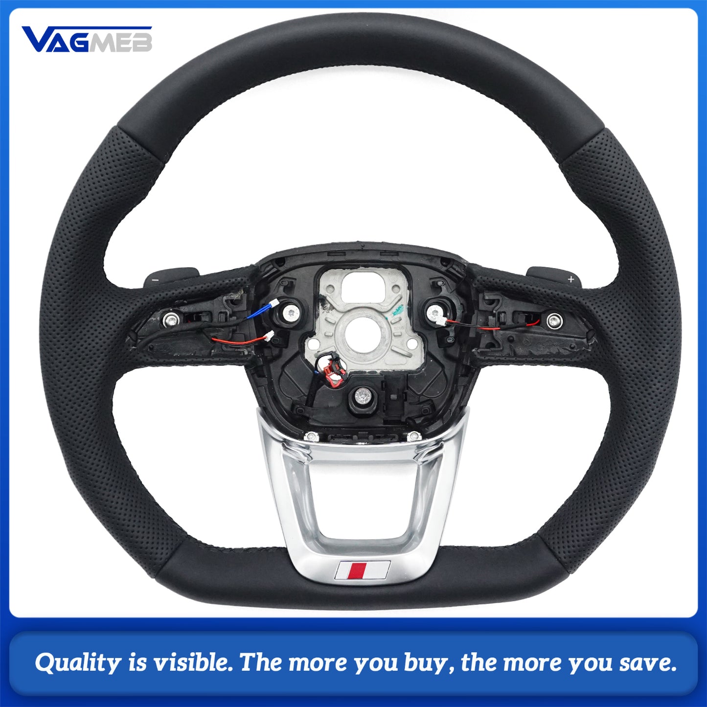 For Audi Q5 FY Q7 4M Q8 fully perforated leather with black stitching, flat bottomed sports steering wheel with heating