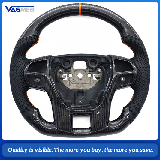 Real Carbon Fiber Sport Steering Wheel For Ford Ranger Wildtrak Raptor T6 T7 T8 Everest Perforated Leather Orange 12 O'Clock Ring Custom Shape