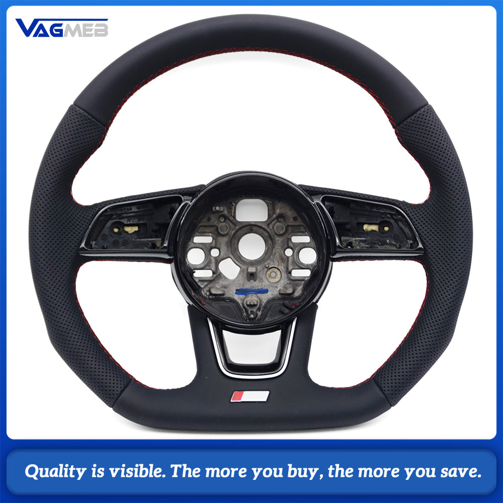Half Perforated Leather Flat Bottomed Sports Steering Wheel, For Audi A3 8Y