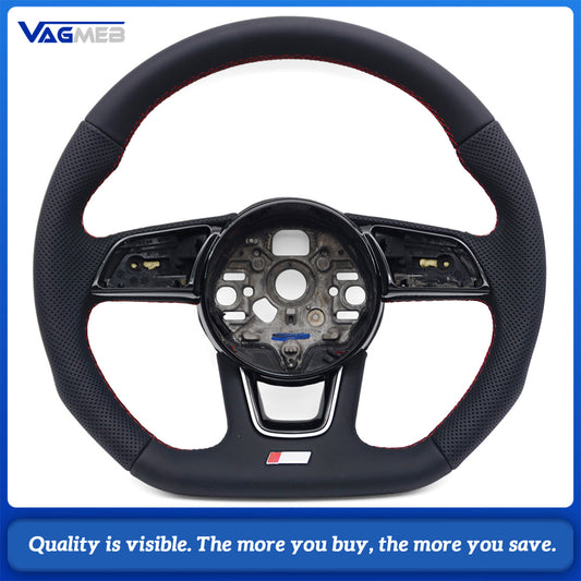 Half Perforated Leather Flat Bottomed Sports Steering Wheel, For Audi A3 8Y
