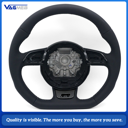 Car Half Perforated Steering Wheel Silver Stitching Without Control Buttons And Paddle Shifters Replacement For Audi A6 C7