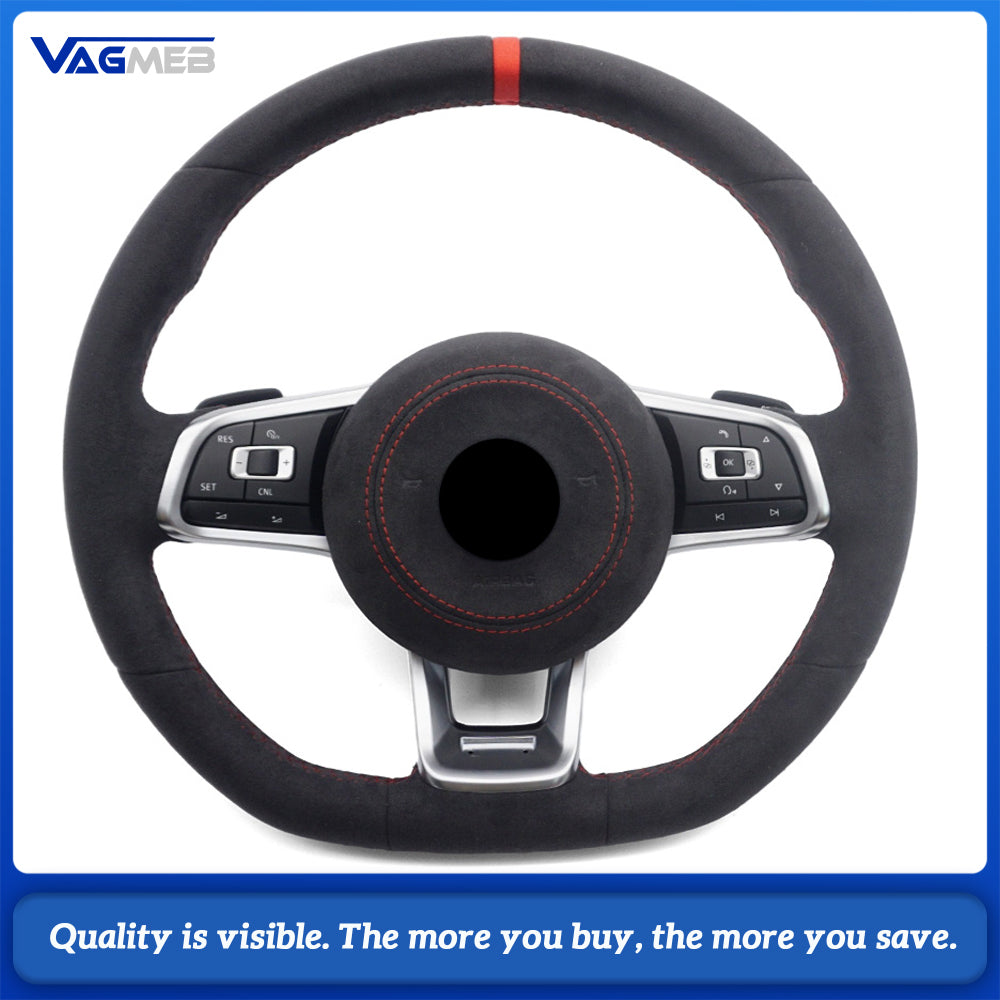Alcantara Steering Wheel Cover Compatible with Volkswagen Golf GTI Golf R MK7 Polo GTI Scirocco