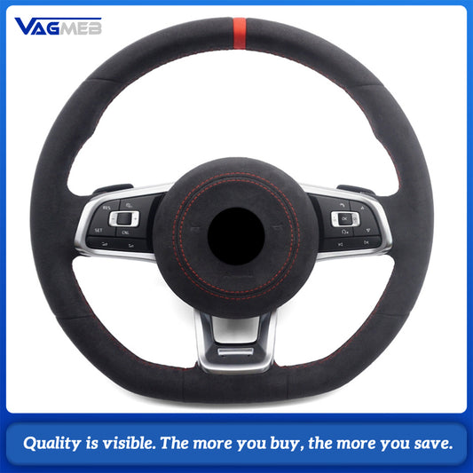 Alcantara Steering Wheel Cover Compatible with Volkswagen Golf GTI Golf R MK7 Polo GTI Scirocco