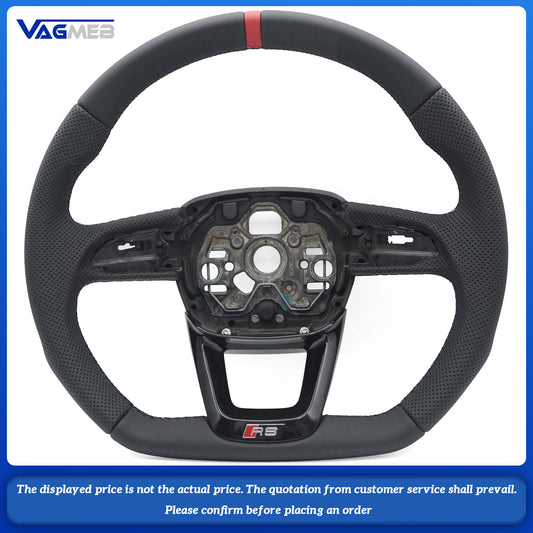 Perforated leather, black stitching, baked paint, black flat bottomed steering wheel For Audi Q3 F3
