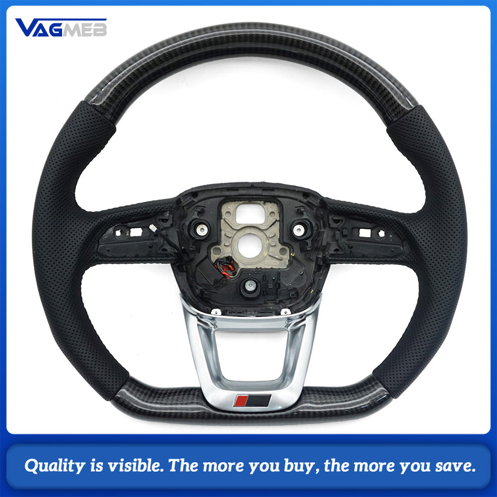 Suitable for Audi Q5 S model carbon fiber semi-perforated white line steering wheel base With heating function without paddles and buttons