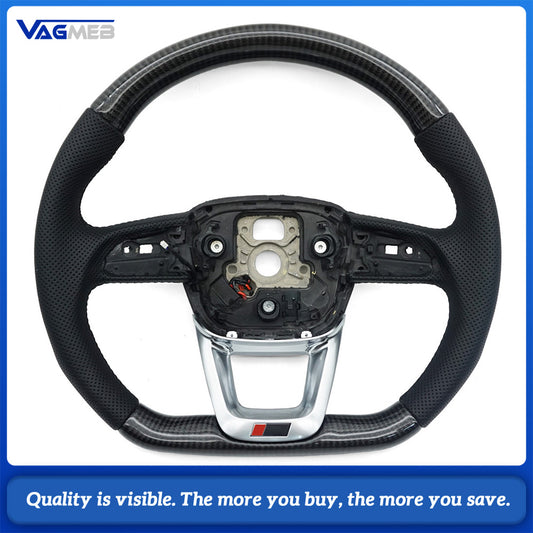 Suitable for Audi Q5 S model carbon fiber semi-perforated white line steering wheel base With heating function without paddles and buttons
