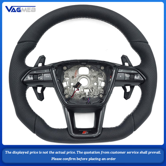 For Audi A6 C8 white stitching flat bottomed sports steering wheel with heating, Car Accessories