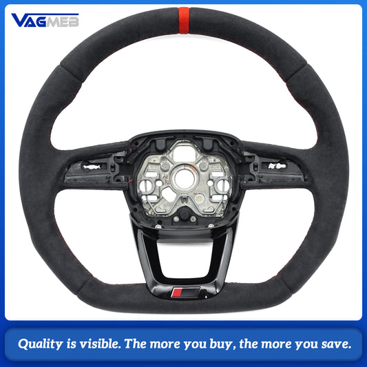 Steering Wheel For Audi Q3 Painted Black Semi Full Alcantara Flat Red stitchs Bottomed Sports