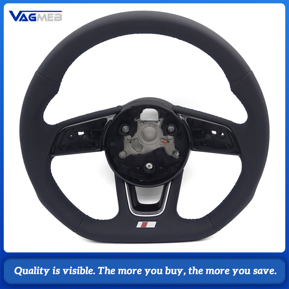 Sport S Logo Steering Wheel Fit Audi A4 B9 Half Perforated Grips Blue Sewing Line Modified Replacement Steering Wheel