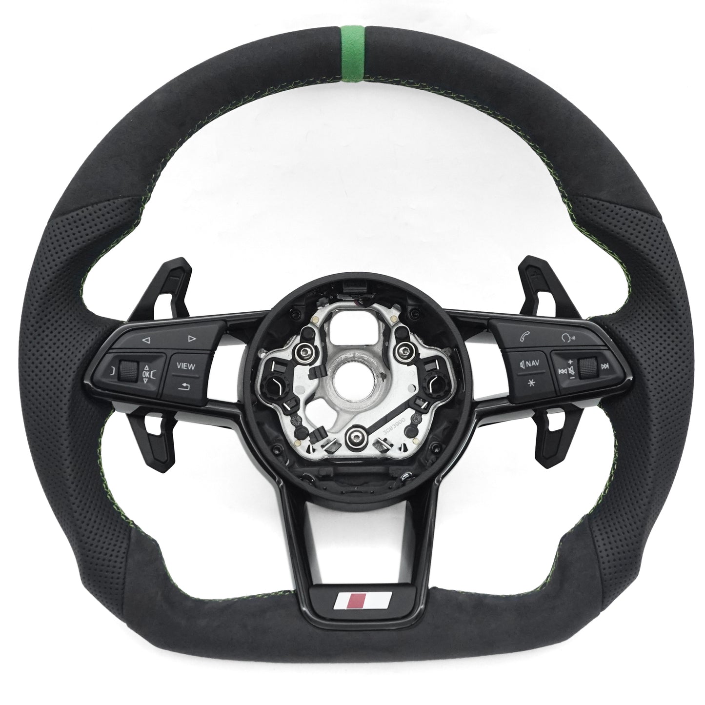 For Audi A4 B9 Matte Carbon Fiber Sports Steering Wheel Green line - Green positive mark