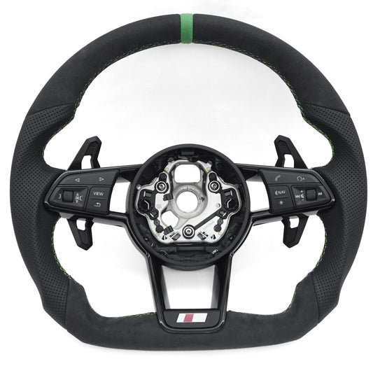 For Audi A4 B9 Matte Carbon Fiber Sports Steering Wheel Green line - Green positive mark