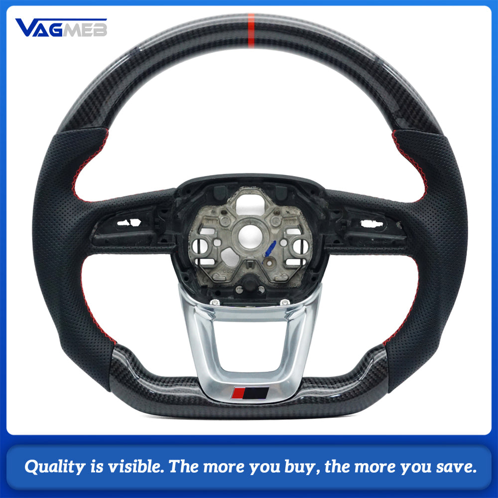 Carbon fiber steering wheel with leather perforations With frame For Audi Q3