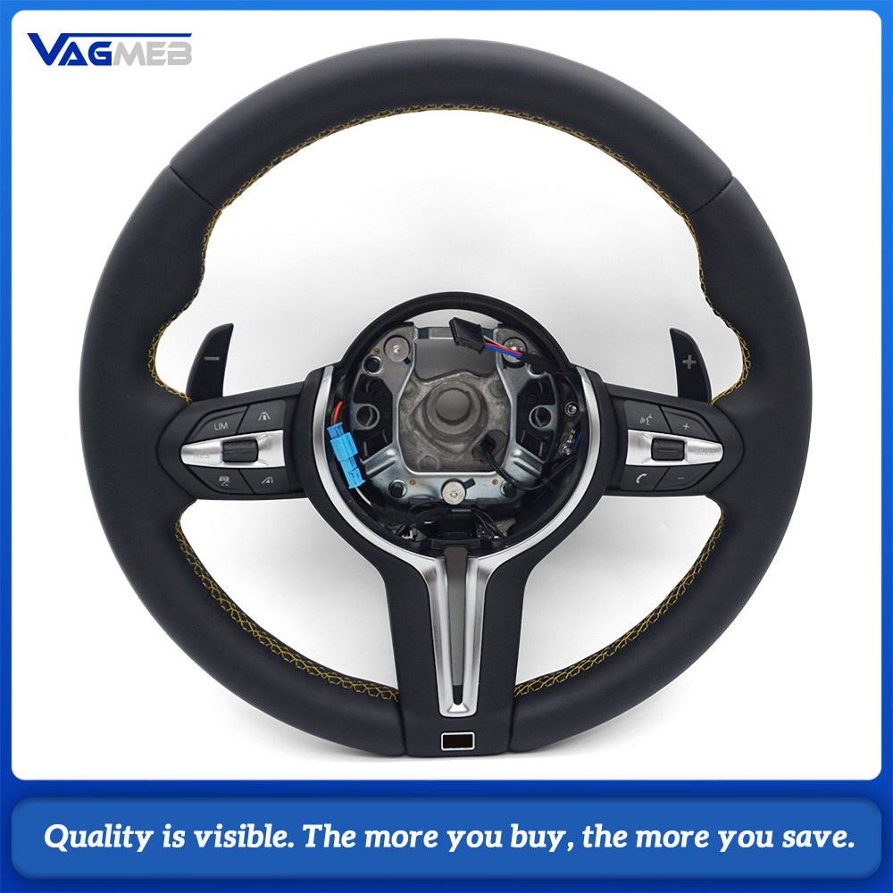 M Sport T-Shape Nappa Leather Steering Wheel Yellow Contrast Stitch With Lane Departure Vibration ACC Buttons Fit BMW 5 Series G30 G31