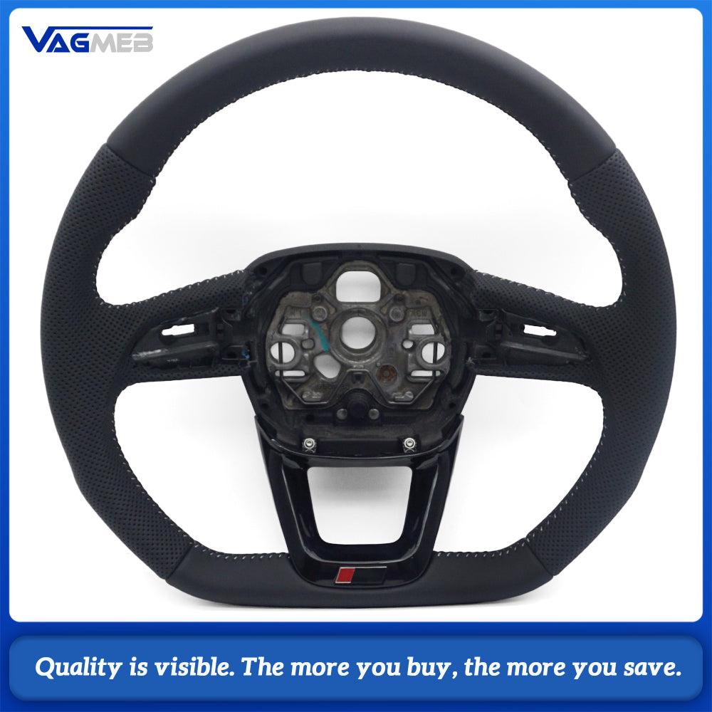 Suitable for Audi Q3 F3 perforated leather flat bottomed Black Line steering wheel, Car Accessories
