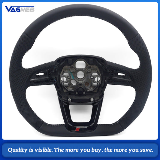 Suitable for Audi Q3 F3 perforated leather flat bottomed Black Line steering wheel, Car Accessories