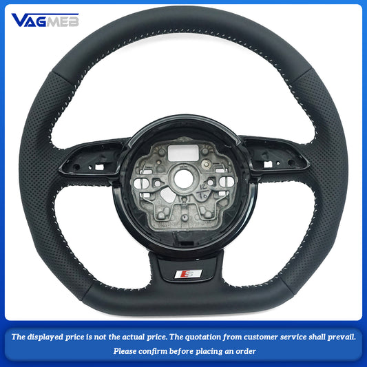 For Audi A6 C7 perforated leather black stitched flat bottomed sports steering wheel, Car Accessories