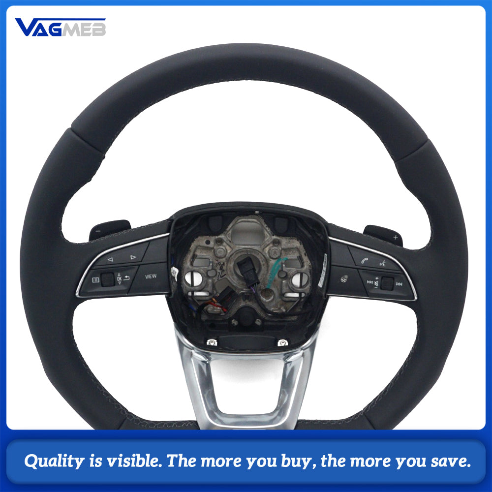 Full Leather Heated Multifunctional Steering Wheel Grey Stitching For Audi Q3 Interior Upgrade Replacement
