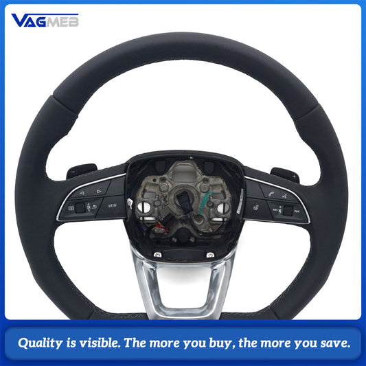 Full Leather Heated Multifunctional Steering Wheel Grey Stitching For Audi Q3 Interior Upgrade Replacement