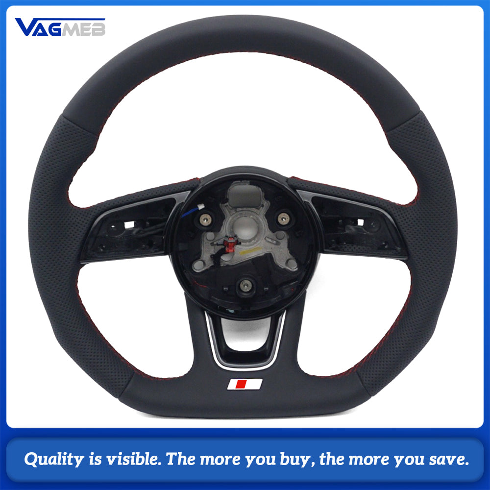 Semi‑Perforated Heated Steering Wheel Red Stitching For Audi A4 B9 Interior Sport Upgrade Replacement