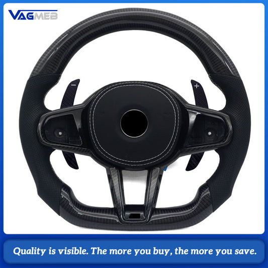 For BMW G20 3 Series CS Racing Steering Wheel Bare Skeleton Base Half Perforated Nappa White Sew Carbon Frame White Carbon Shift Paddle Replacement Wheel