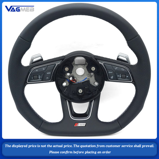 Multi functional perforated leather flat bottomed sports steering wheel with heating For Sline Logo Audi RS5 A3 A4 B9 A5 S3 S4 S5