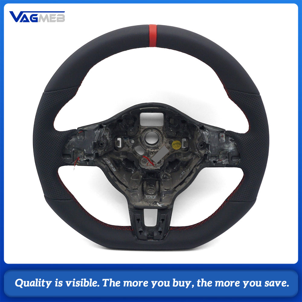 Steering Wheel Base For VW Golf MK6 GTI, Half Perforated Leather, Red Stitching, Red Centering Marker, Sport Steering Wheel Core Base Replacement