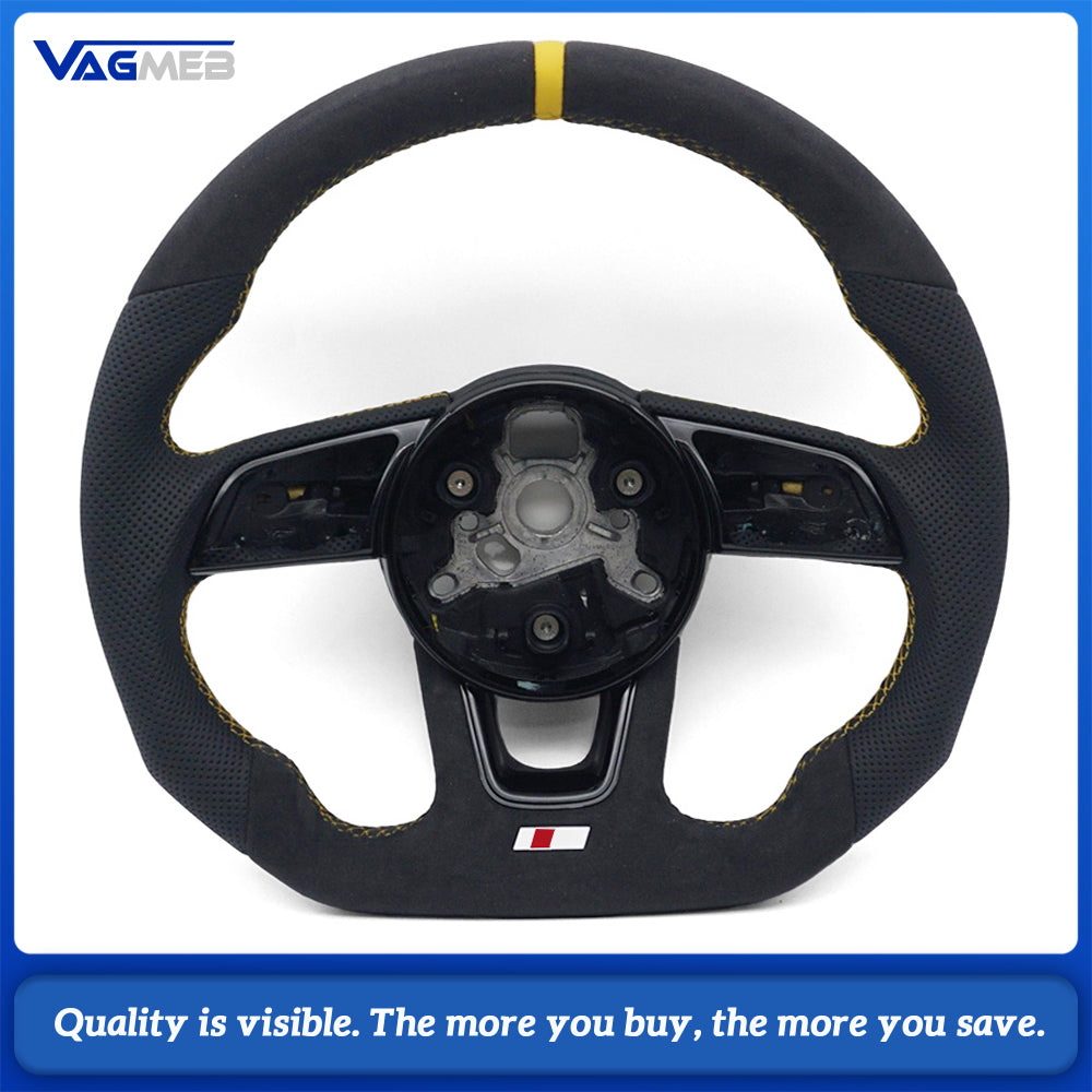 ellow Perforated Leather Half Alcantara Steering Wheel For Audi A4B9
