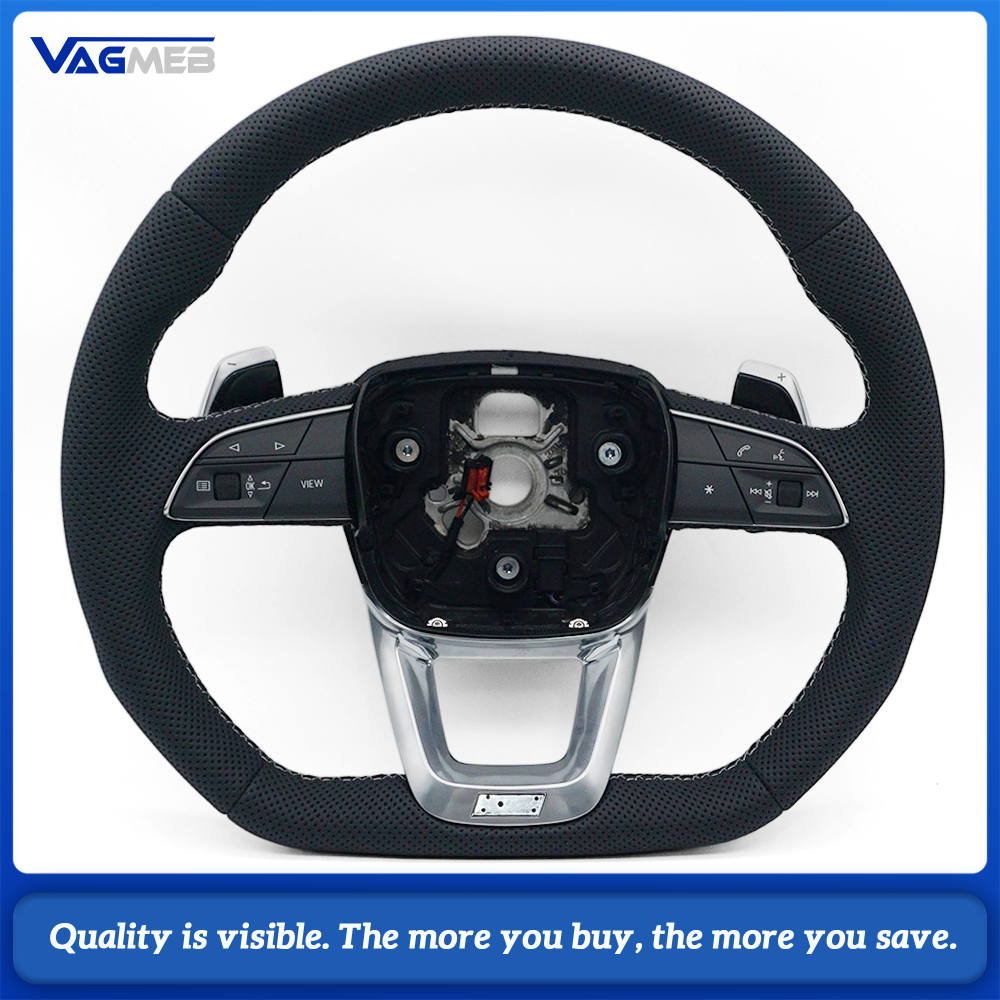 Car Full Perforated Steering Wheel Light Gray Stitching With Multi-function Buttons Paddle Shifters Heated Function  For Audi Q5L