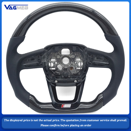 For Sline Logo Audi Q3 Carbon Fiber Painted Black Semi Perforated Flat Bottomed Sports Steering Wheel