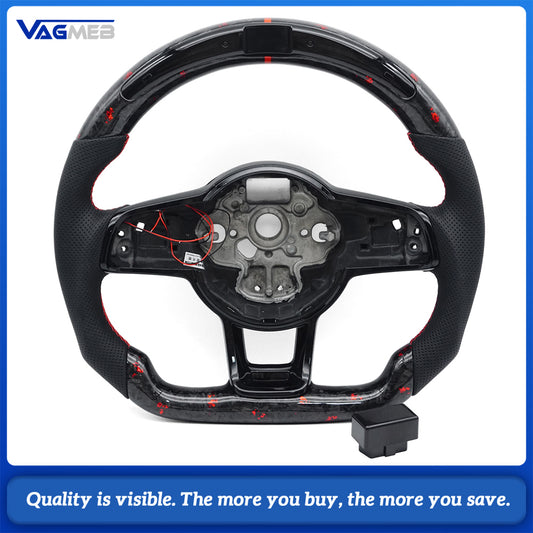 Forged red foil carbon fiber leather sports LED steering wheel with frame for VW Golf 7 MK7 GTI Passat B8 Tiguan MK2 Polo Jetta