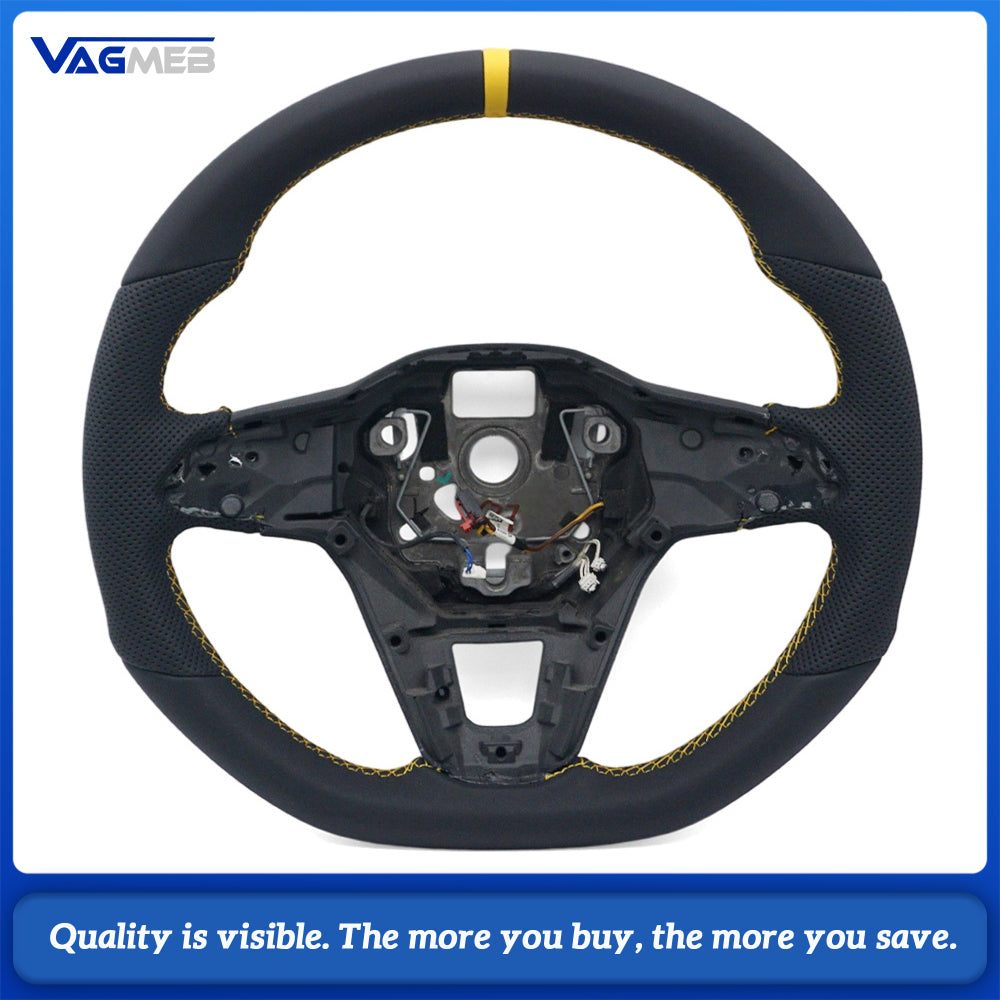Car Steering Wheel Base Half Perforated Leather Yellow Stitching Yellow Center Marker Heated Function With Paddle Shifters Replacement For Volkswagen Golf 8 MK8