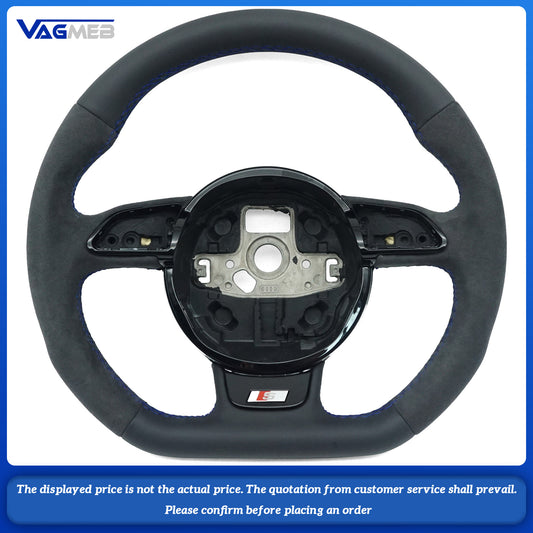 For Audi A3 8V A4 B8 A5 A6 A7 Q3 Q5 Q7, semi-suede dark blue line steering wheel without S LOGO